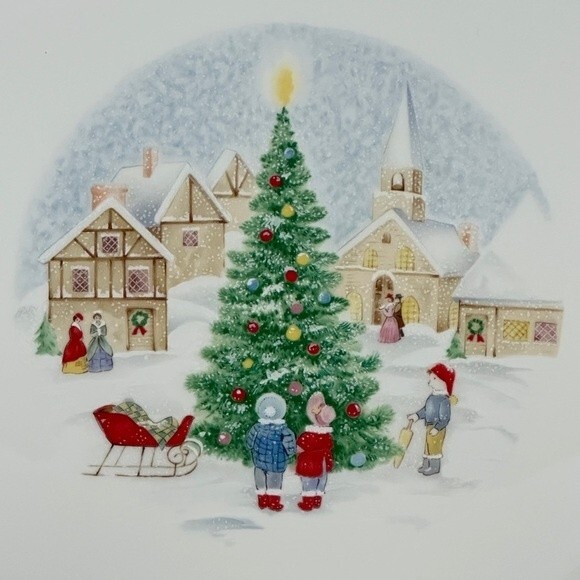 Mikasa Merry Christmas CAF02 11.75" Gold Rimmed China Chop Cake Plate Platter - Picture 2 of 6